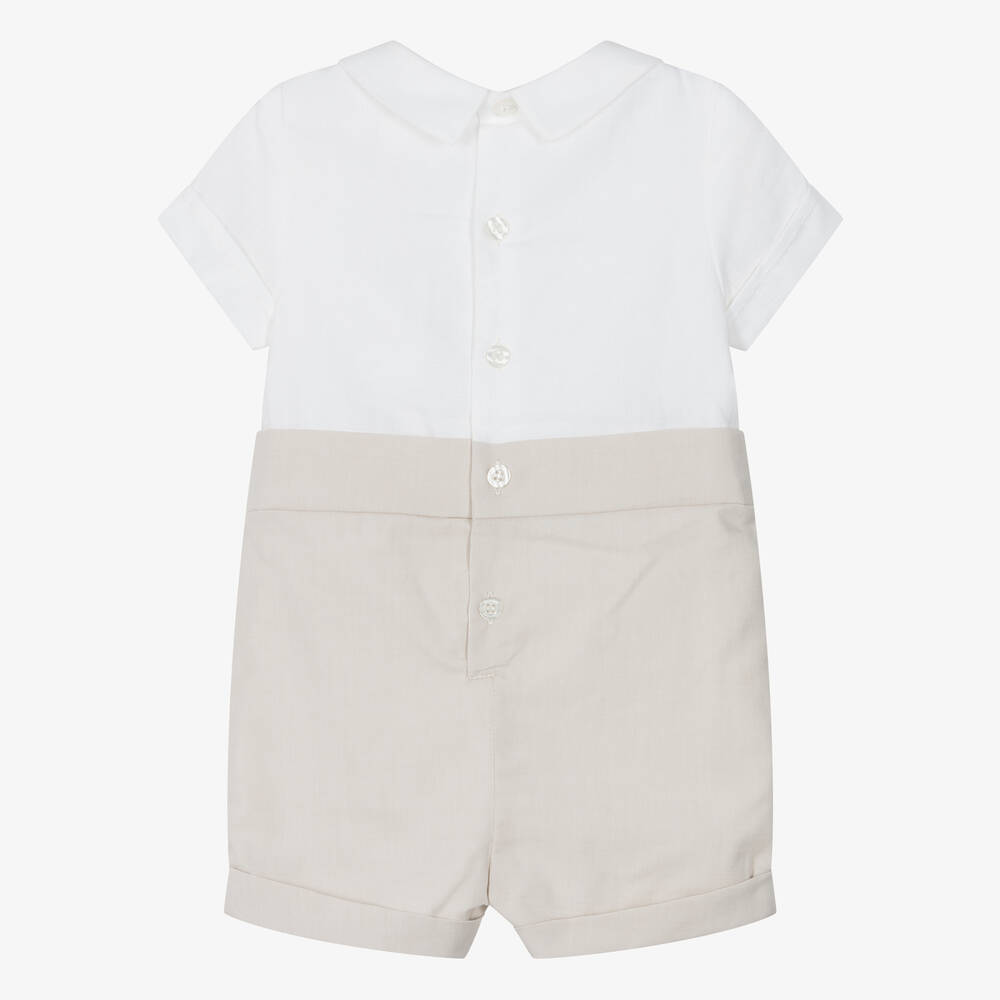 Patachou-Baby Boys Ivory & Beige Linen Shortie | Childrensalon Outlet