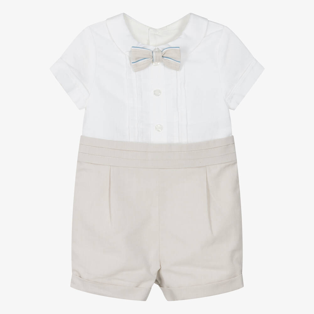 Patachou-Baby Boys Ivory & Beige Linen Shortie | Childrensalon Outlet