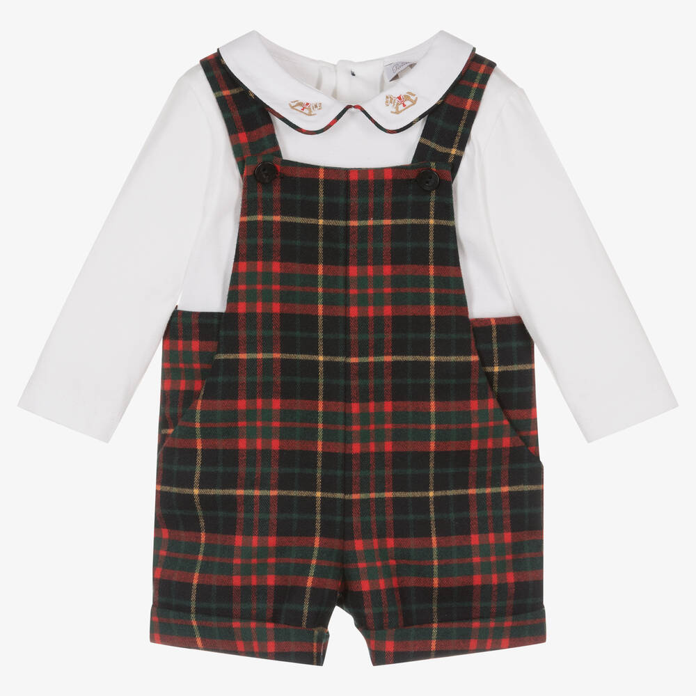 Patachou - Baby Boys Red Tartan Dungaree Shortie | Childrensalon