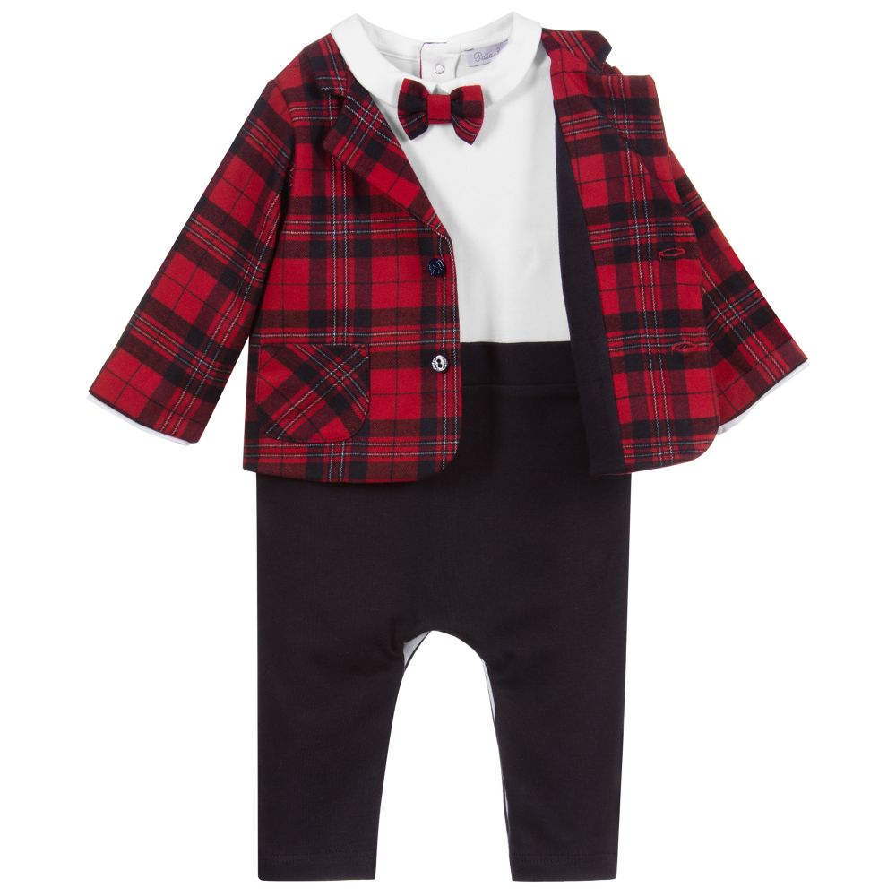 Patachou Combi Pantalon Rouge A Carreaux Bebe Garcon Childrensalon Outlet