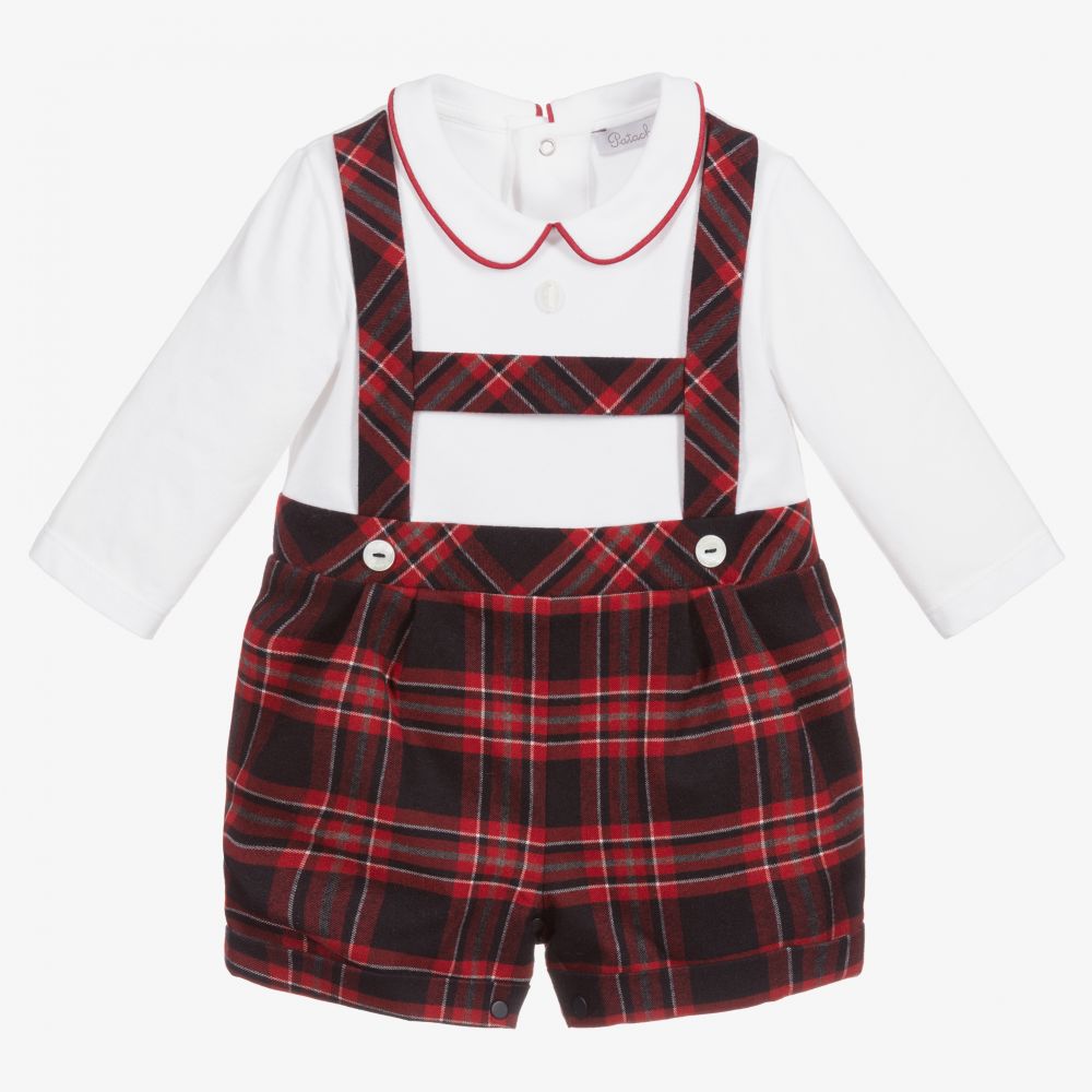 Patachou - Combi-short écossaise rouge Bébé garçon | Childrensalon