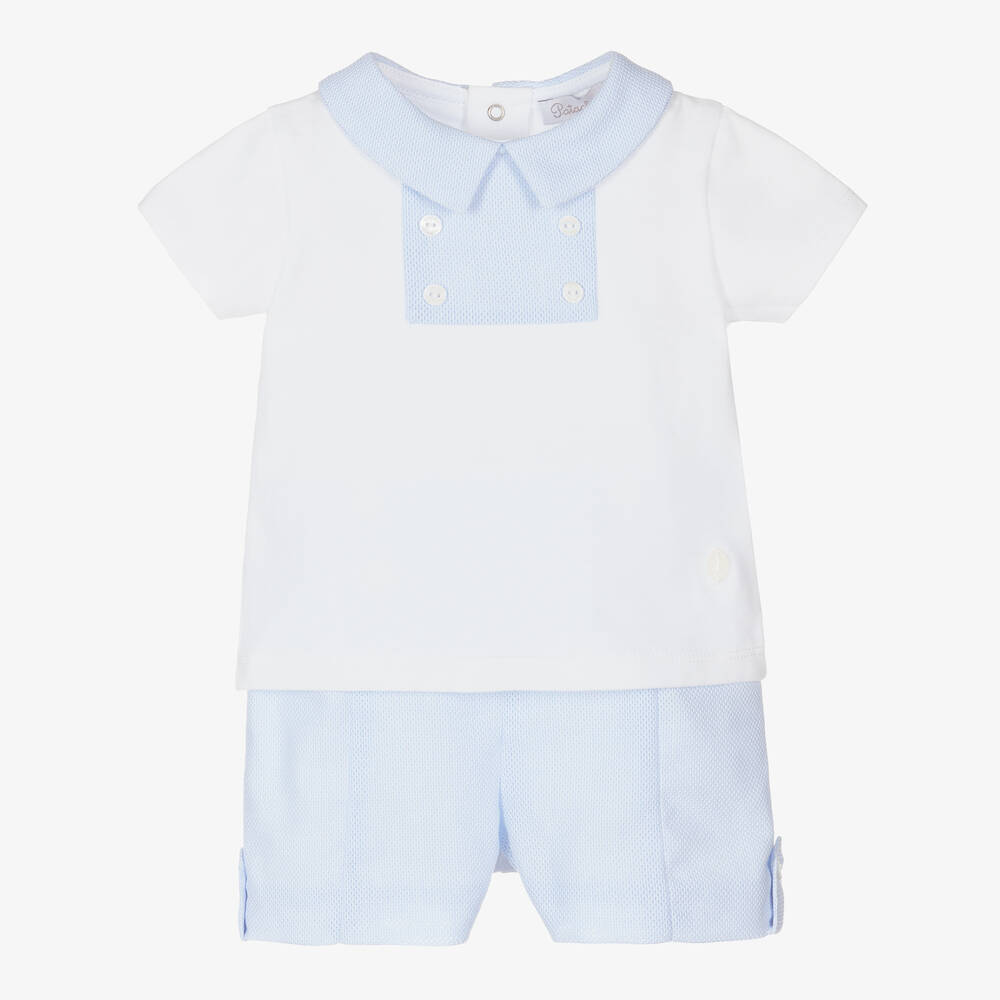 Patachou - Baby-Baumwollshorts-Set weiß & blau | Childrensalon