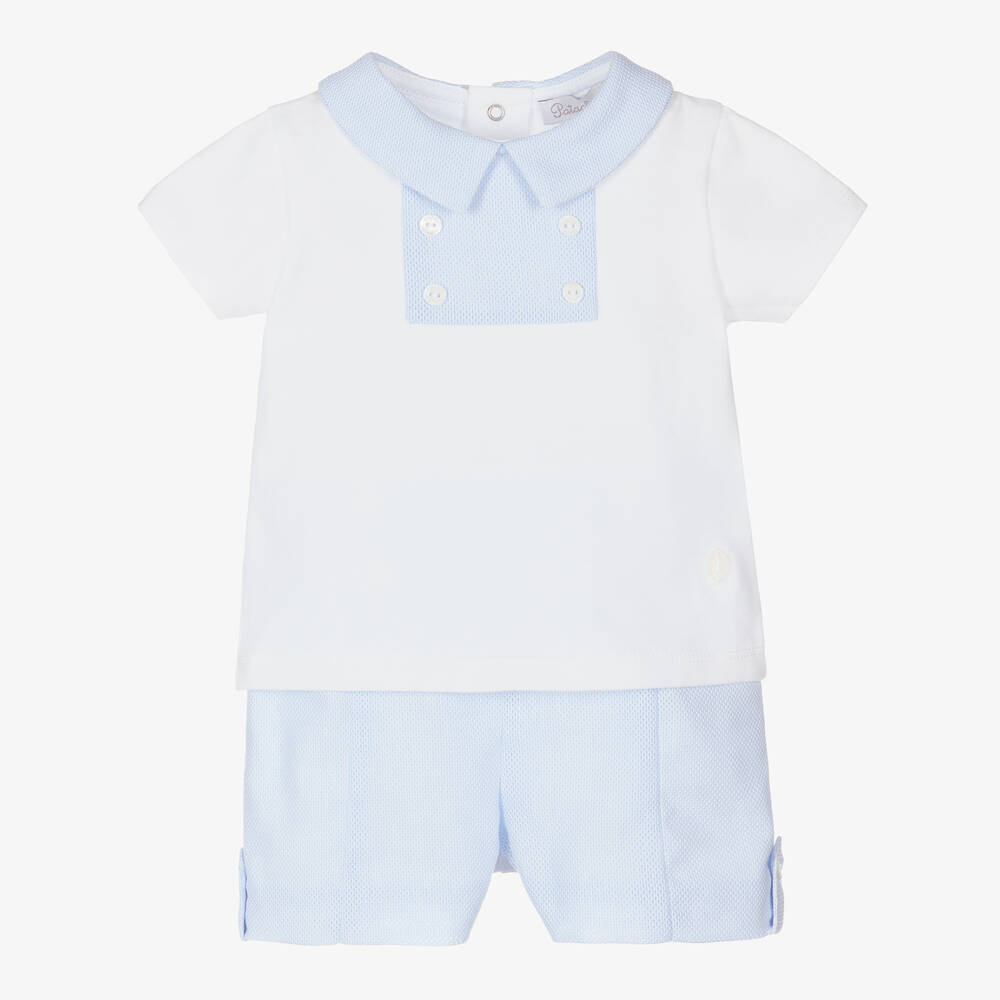 Patachou-Baby Boys White & Blue Cotton Shorts Set | Childrensalon Outlet