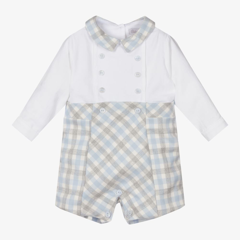 Patachou - Baby Boys White & Blue Shortie | Childrensalon