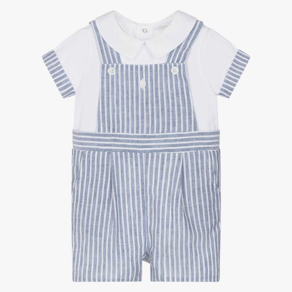Patachou-Baby Boys White & Blue Stripe Shortie | Childrensalon Outlet
