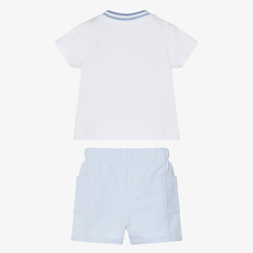Patachou-Baby Boys White & Blue Teddy Bear Shorts Set | Childrensalon Outlet