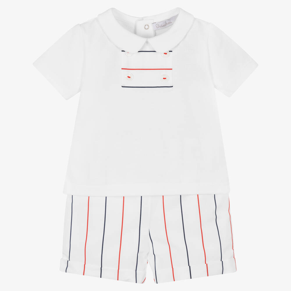 Patachou - Baby Boys White Cotton Stripe Shorts Set | Childrensalon