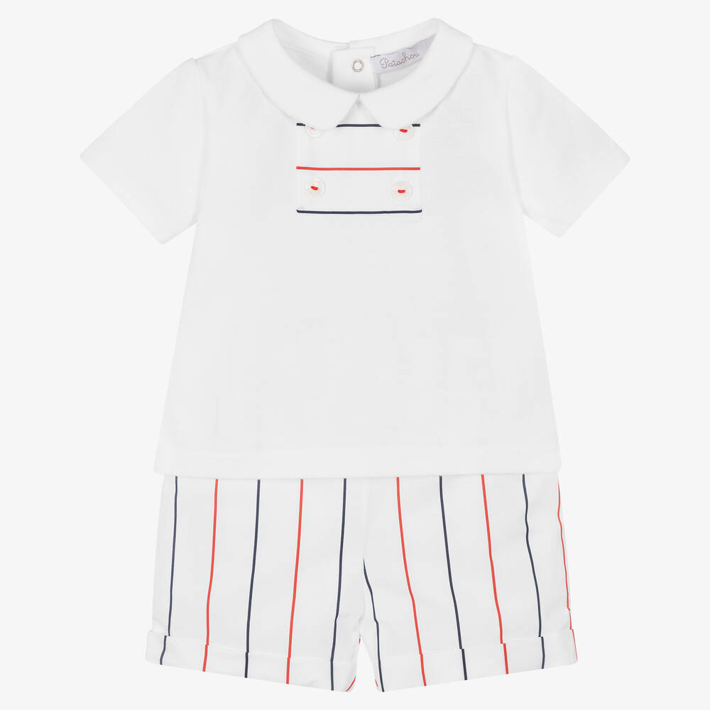 Patachou-Baby Boys White Cotton Stripe Shorts Set | Childrensalon Outlet