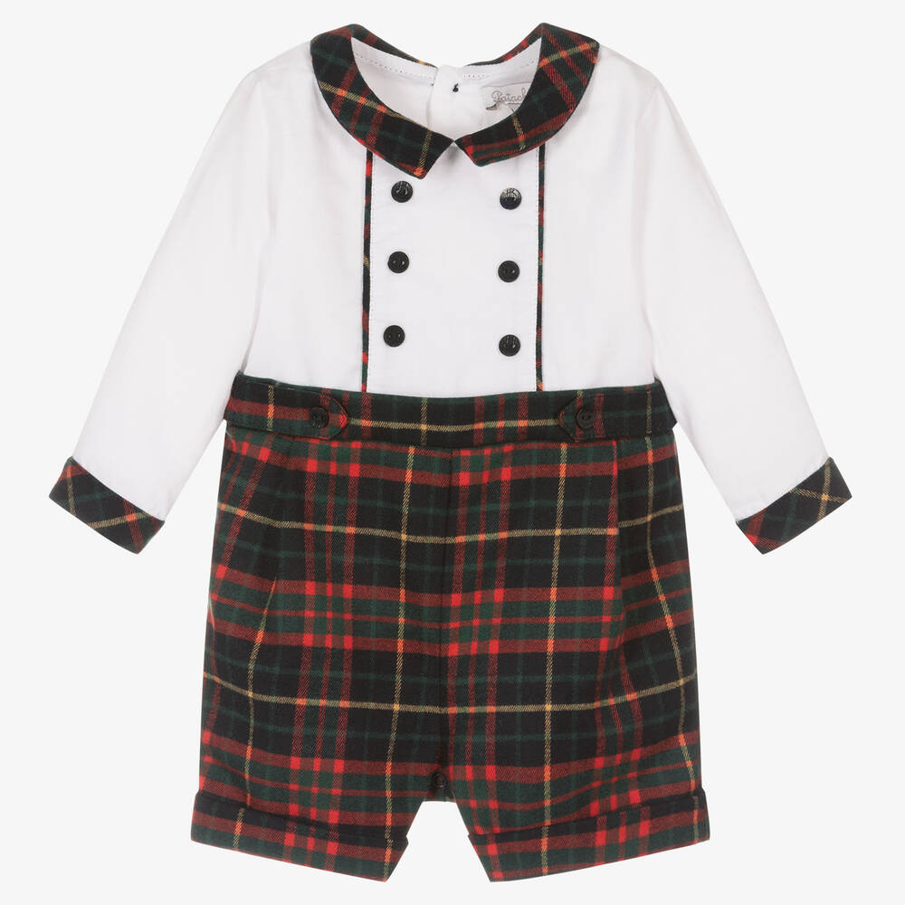 Patachou - Baby Boys White & Red Tartan Shortie | Childrensalon