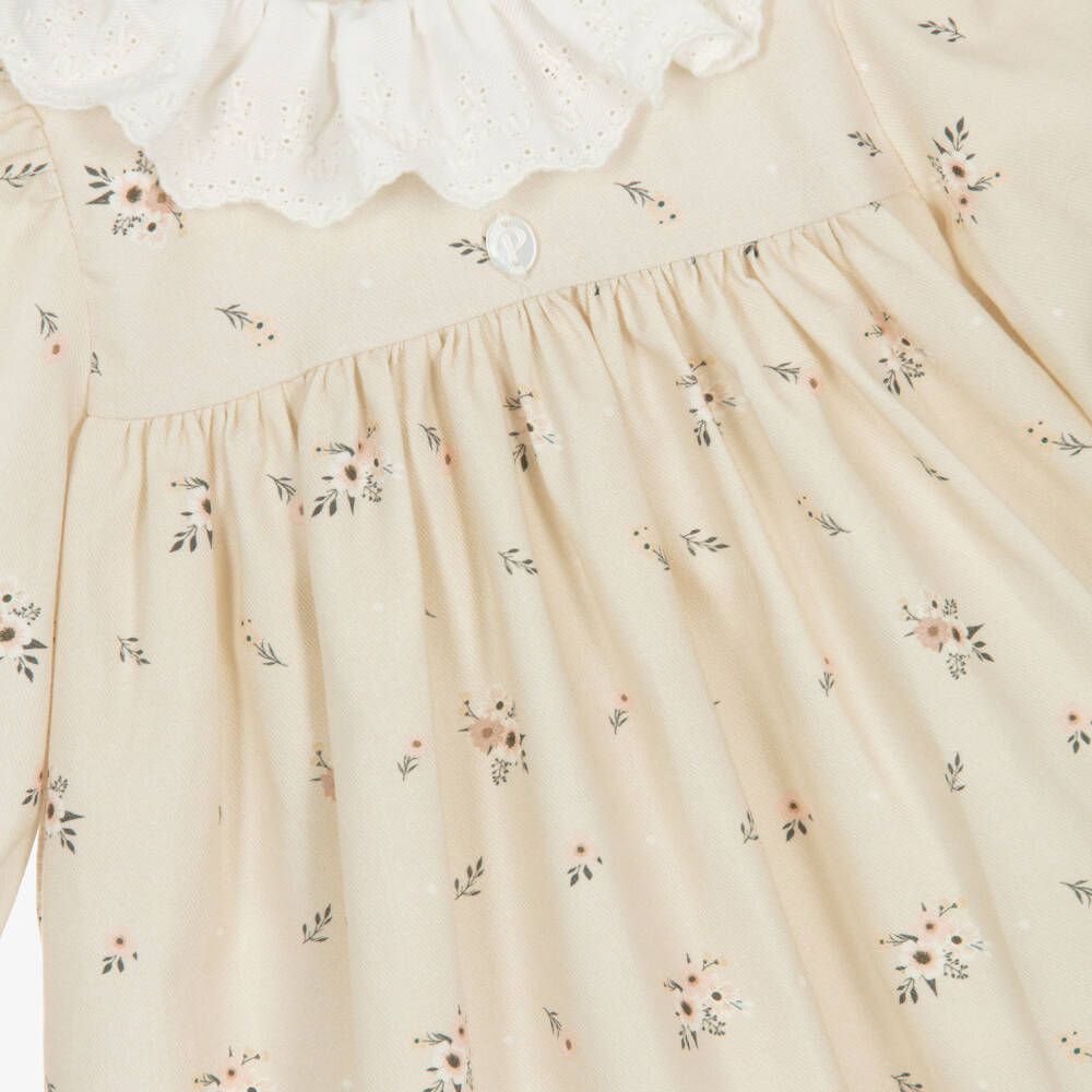 Patachou-Baby Girls Beige Floral Cotton Twill Dress | Childrensalon Outlet