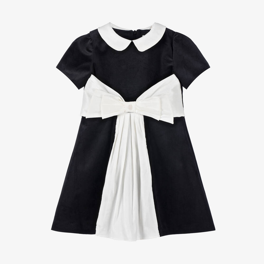 Patachou-فستان مخملي للبنات مع فيونكة عاجية | Childrensalon Outlet