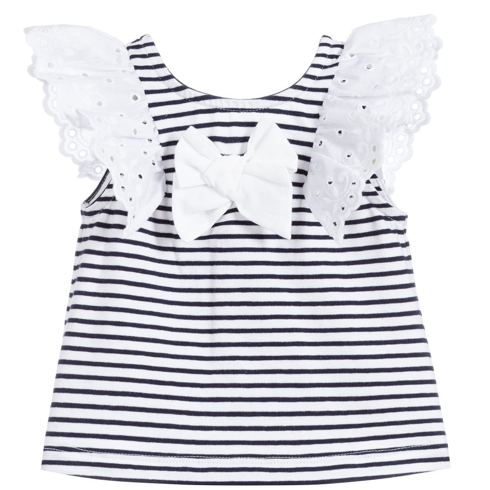 Patachou - Baby Girls Blue Striped Top | Childrensalon