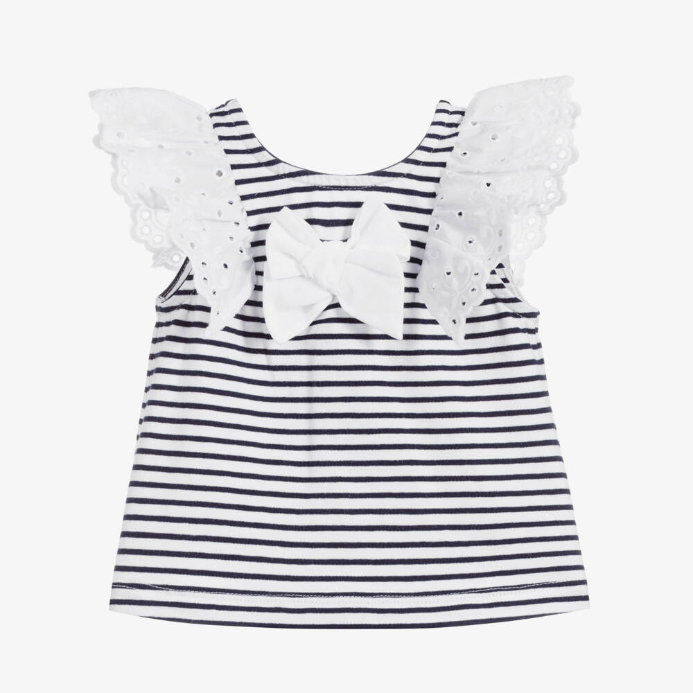 Patachou-توب قطن جيرسي لون كحلي وأبيض للمولودات | Childrensalon Outlet