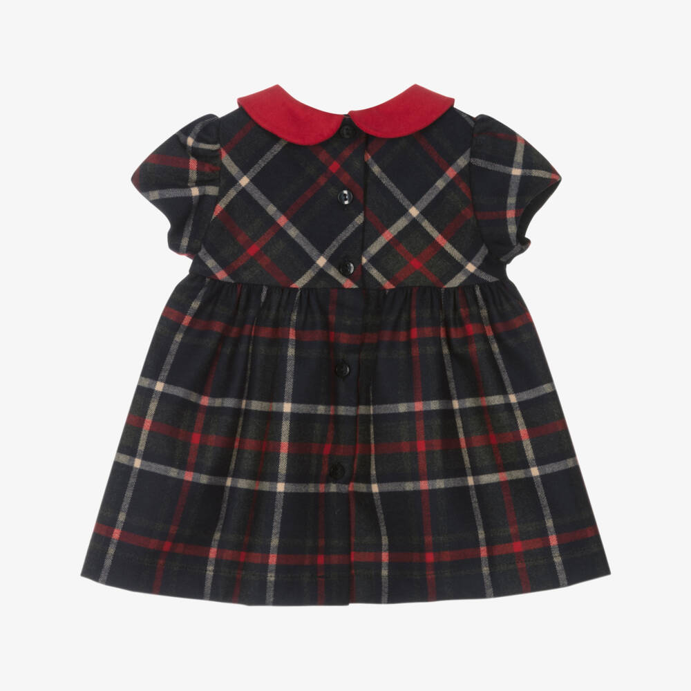 Patachou-Baby Girls Blue Tartan Dress with Embroidered Teddy Bears | Childrensalon Outlet