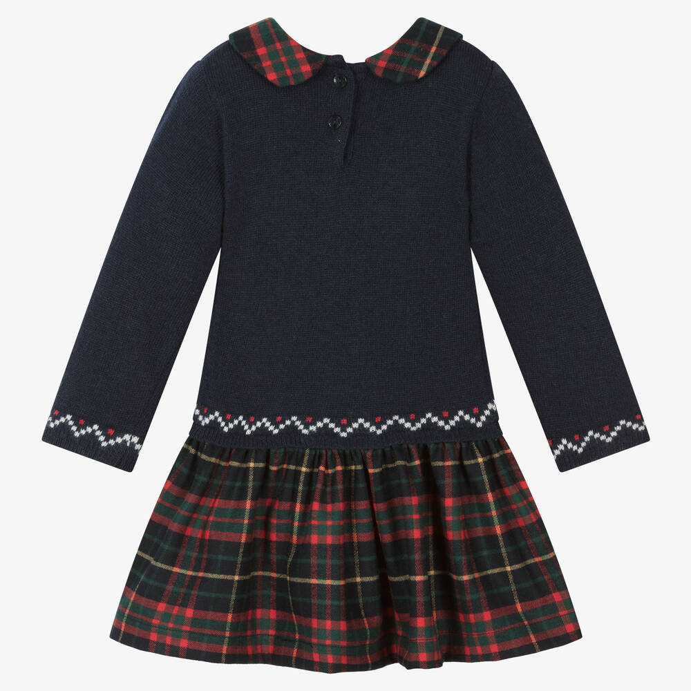 Patachou-Baby Girls Blue Tartan Knit Dress | Childrensalon Outlet