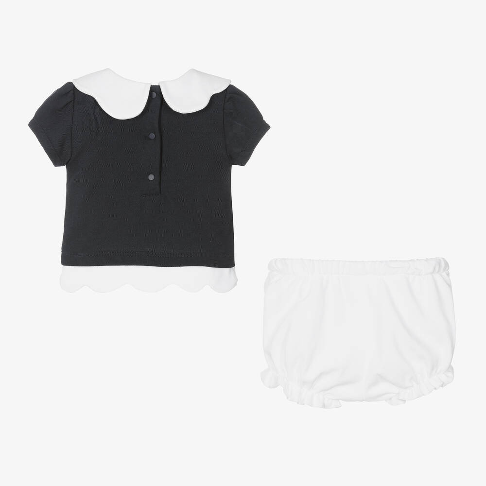 Patachou-Baby Girls Blue & White Cotton Shorts Set | Childrensalon Outlet