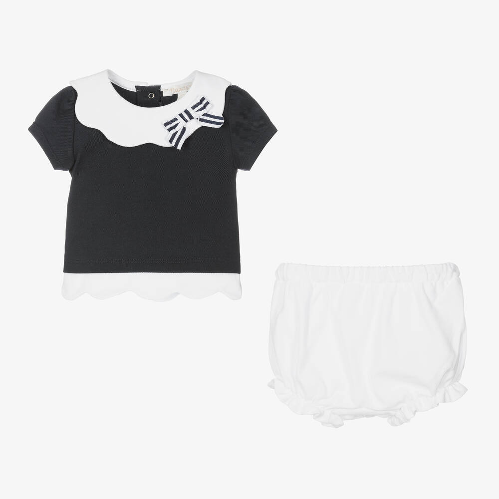 Patachou-Baby Girls Blue & White Cotton Shorts Set | Childrensalon Outlet