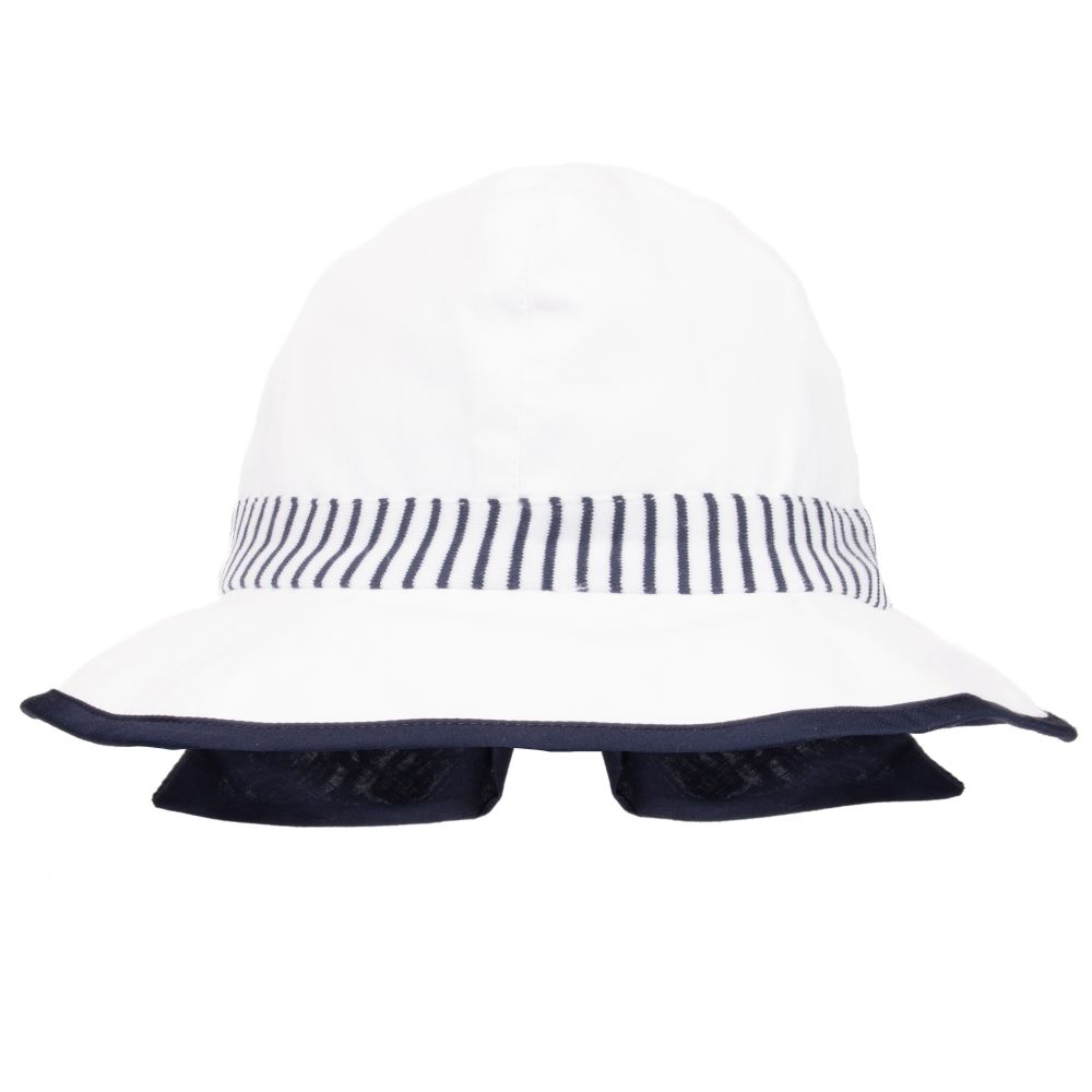 Patachou - قبعة للشمس قطن لون أبيض وكحلي للمولودات | Childrensalon