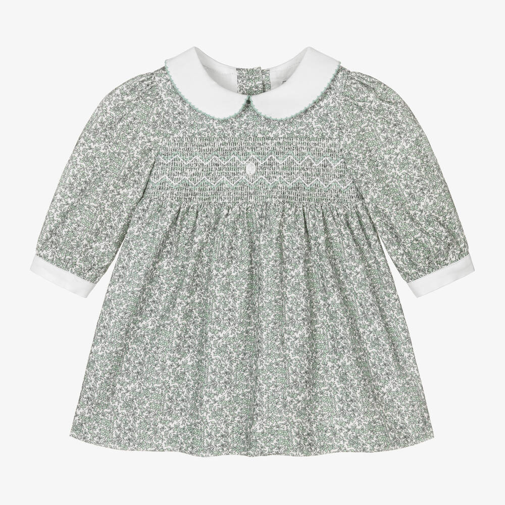 Patachou - Robe verte smockée Liberty bébé | Childrensalon