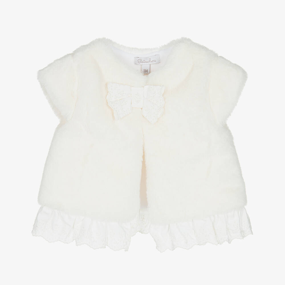 Patachou - Baby Girls Ivory Faux Fur Gilet | Childrensalon