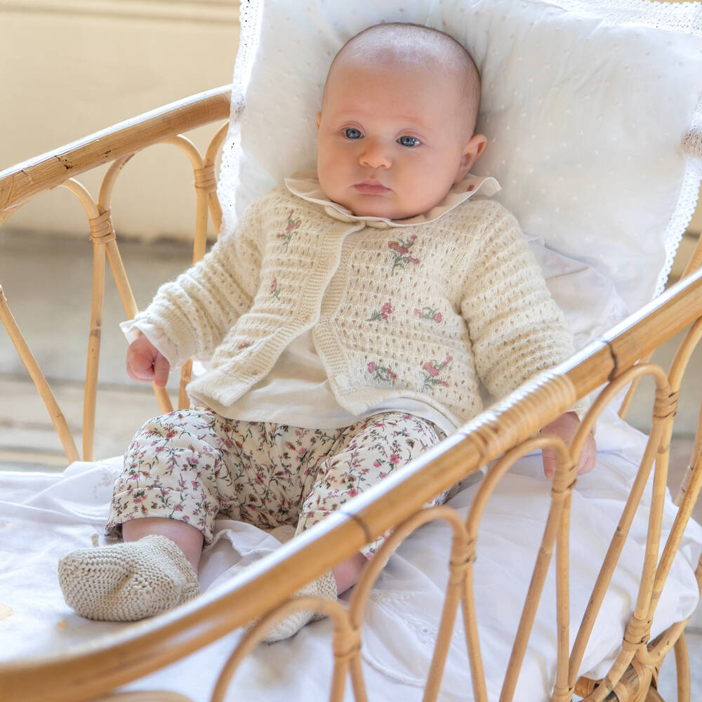 Patachou-Baby Girls Ivory Needlecord Trousers with Floral Liberty Fabric | Childrensalon Outlet