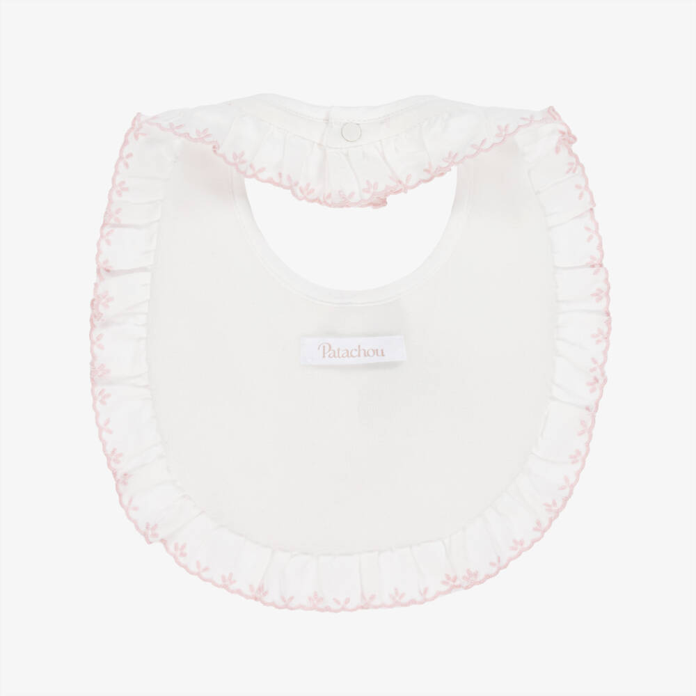 Patachou-Baby Girls Ivory & Pink Printed Cotton Bib | Childrensalon Outlet