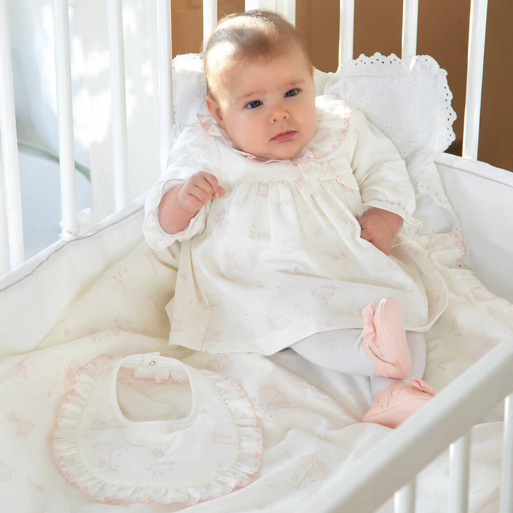 Patachou-Baby Girls Ivory & Pink Printed Cotton Bib | Childrensalon Outlet