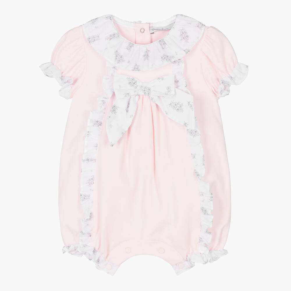 Patachou - Barboteuse rose en coton à nœud | Childrensalon