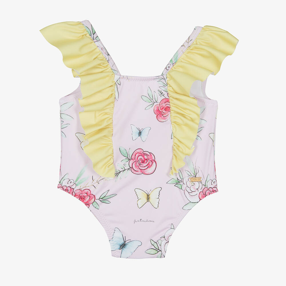Patachou - Baby Girls Pink Floral & Butterfly Print Swimsuit | Childrensalon