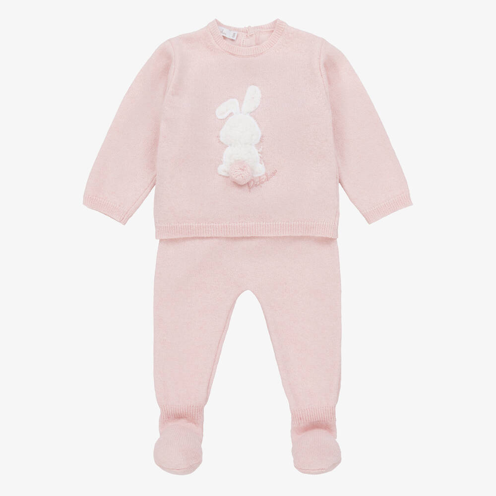Patachou - Baby Girls Pink Knitted Babysuit Set | Childrensalon