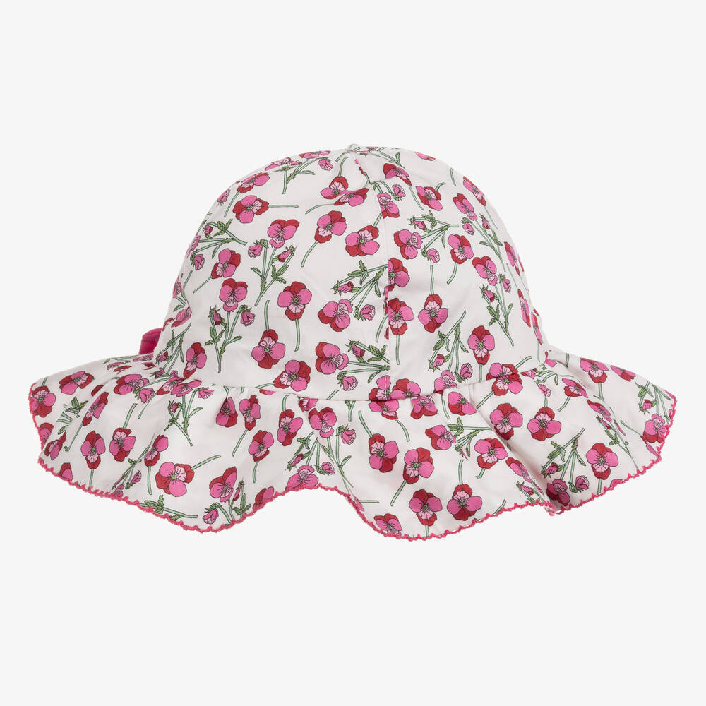 Patachou - قبعة قطن لون زهري وأبيض بطبعة ورود للمولودات | Childrensalon
