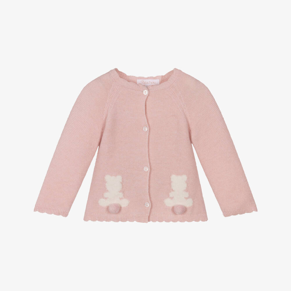 Patachou-Baby Girls Pink Merino Wool & Cashmere Knit Cardigan | Childrensalon Outlet