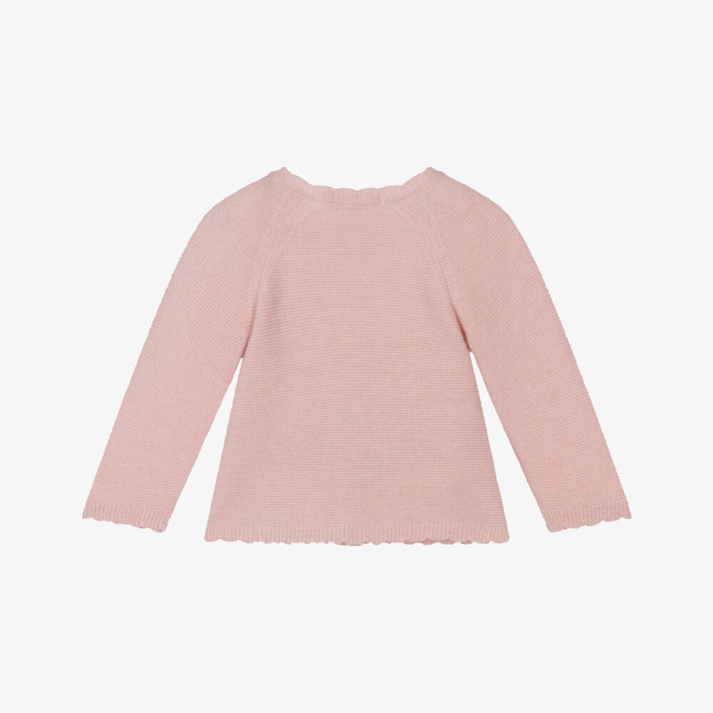 Patachou-Baby Girls Pink Merino Wool & Cashmere Knit Cardigan | Childrensalon Outlet