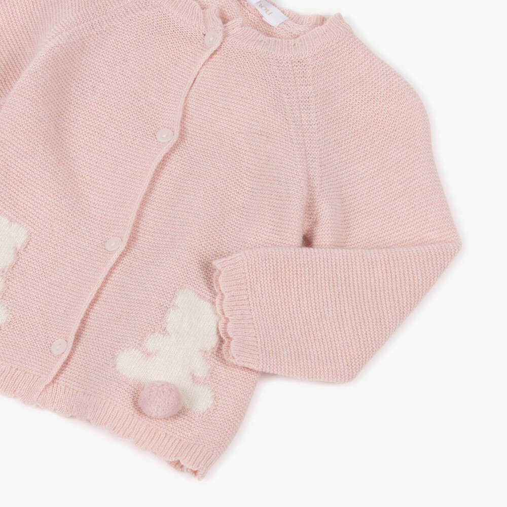 Patachou-Baby Girls Pink Merino Wool & Cashmere Knit Cardigan | Childrensalon Outlet