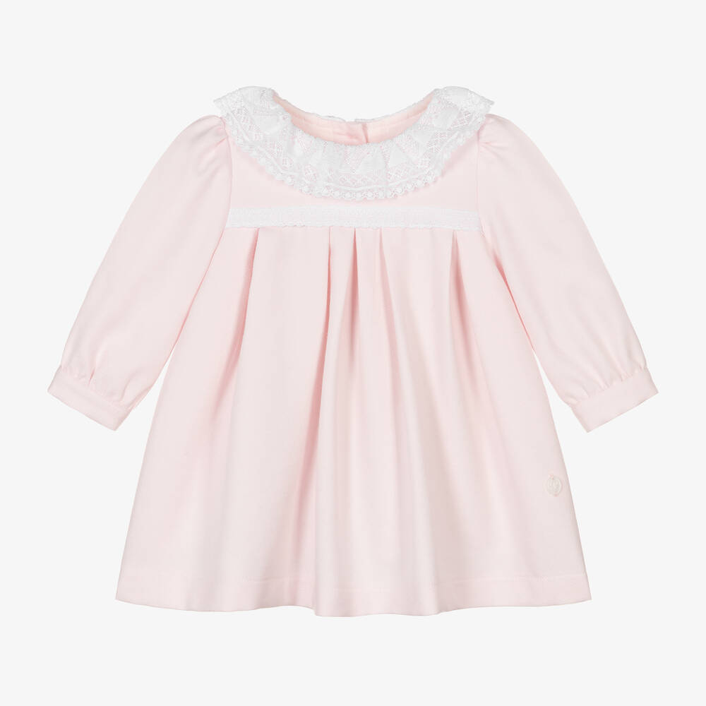 Patachou - Baby Girls Pink Twill & Lace Dress | Childrensalon