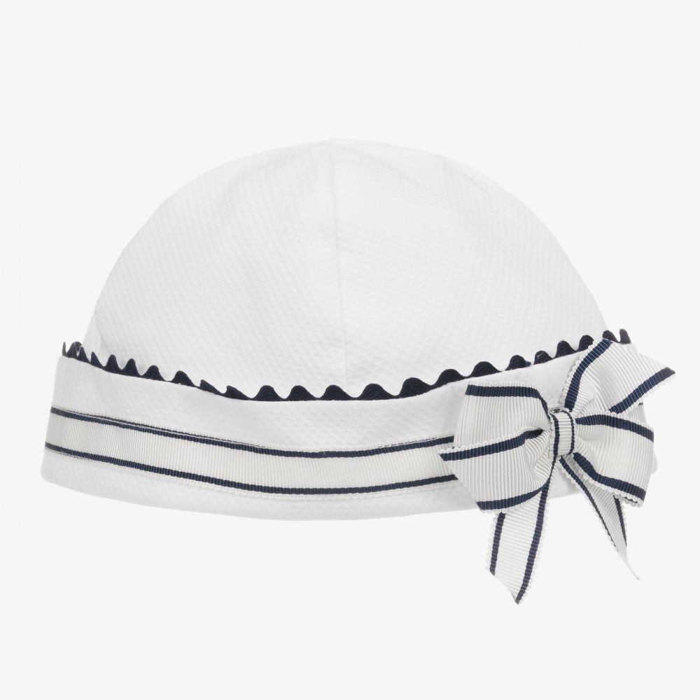 Patachou - قبعة قطن بيكيه لون أبيض وأزرق للمولودات | Childrensalon