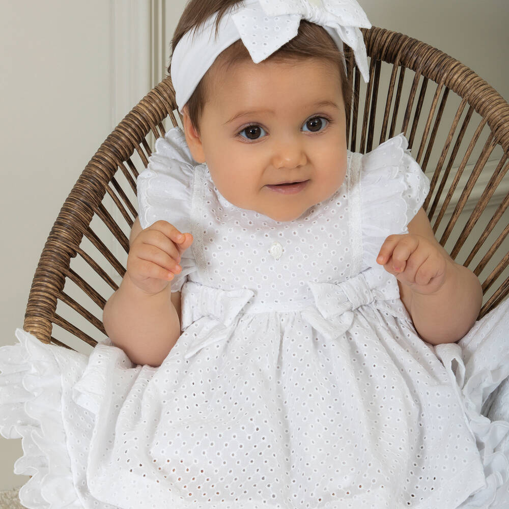 Patachou Baby Girls White Broderie Anglaise Dress