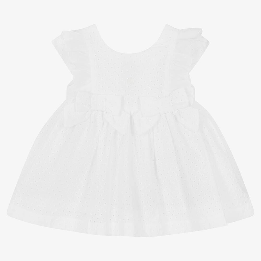 Patachou - Weißes Babykleid mit Lochstickerei | Childrensalon