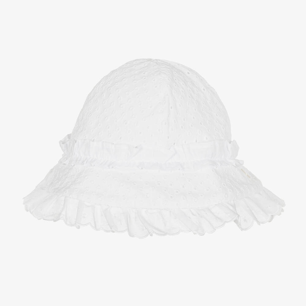 Patachou - Белая шапочка с вышивкой английской гладью | Childrensalon