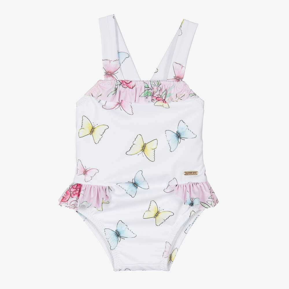 Patachou - Baby Girls White Butterfly Print Swimsuit | Childrensalon