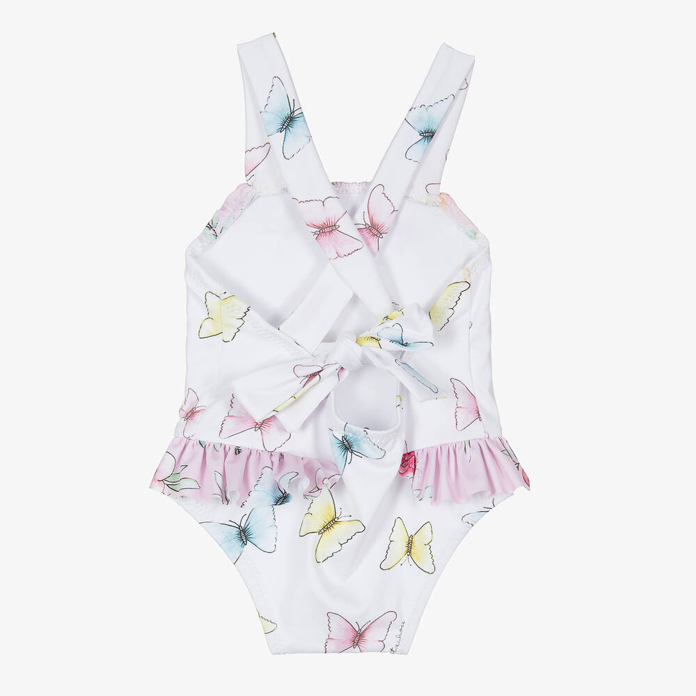 Patachou-Baby Girls White Butterfly Print Swimsuit | Childrensalon Outlet