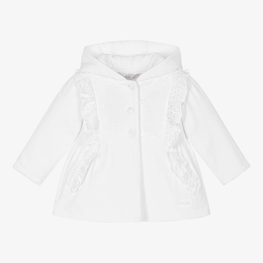 Patachou - Baby Girls White Cotton Coat | Childrensalon