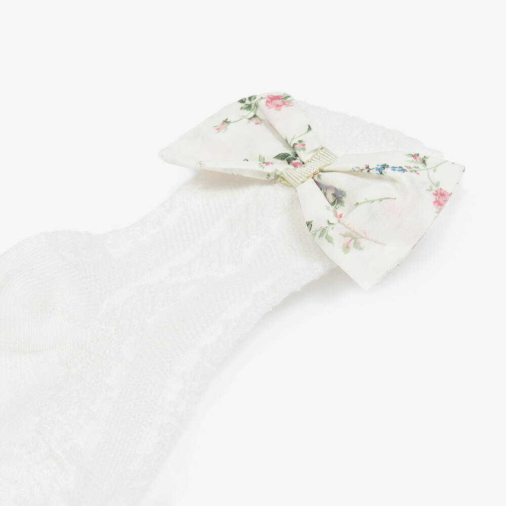 Patachou-Baby Girls White Cotton Floral Bow Socks | Childrensalon Outlet