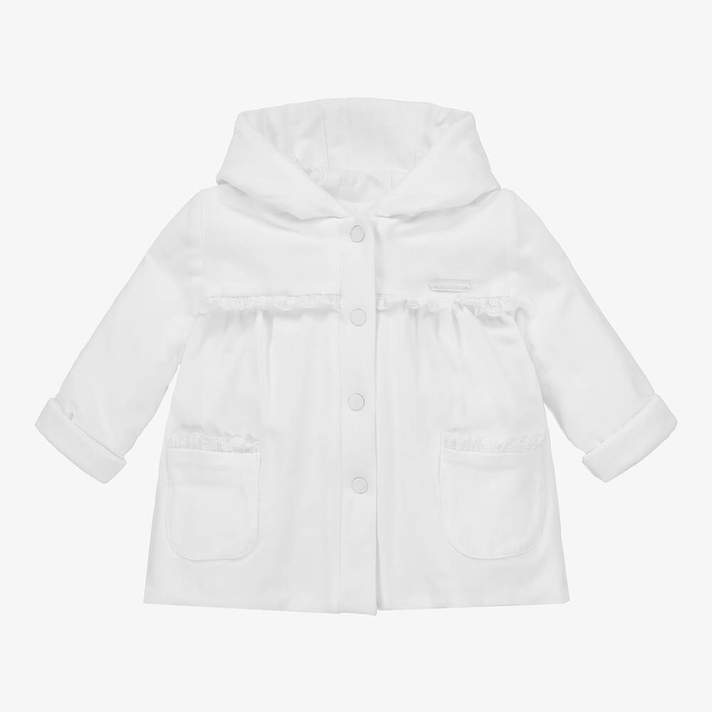 Patachou Baby Girls White Cotton Hooded Coat Childrensalon Outlet