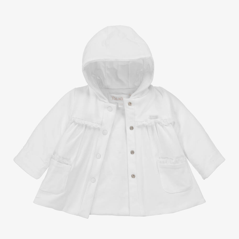 Patachou-Baby Girls White Cotton Hooded Coat | Childrensalon Outlet