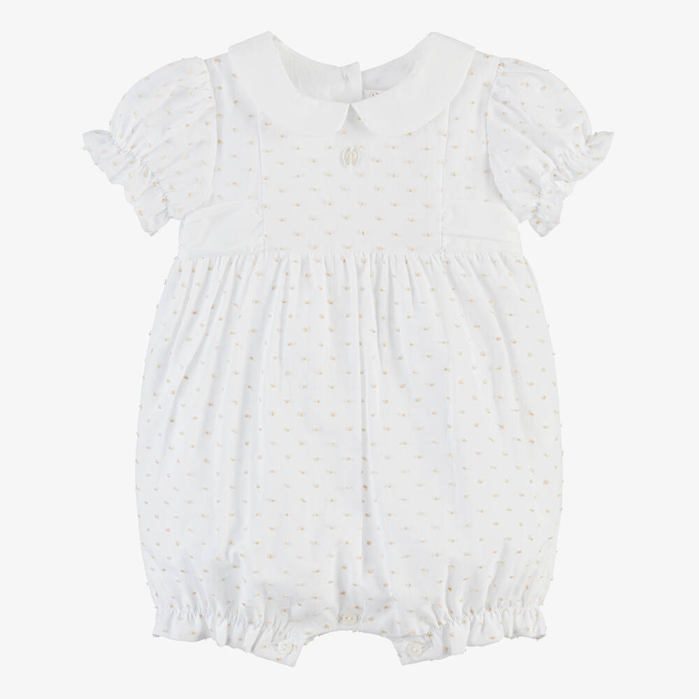 Patachou-Baby Girls White Cotton Polka Dot Shortie | Childrensalon Outlet