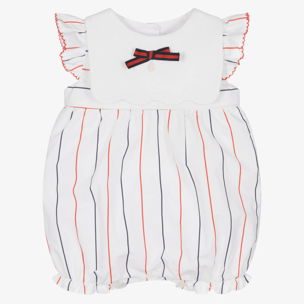 Patachou - Baby Girls White Cotton Striped Shortie | Childrensalon