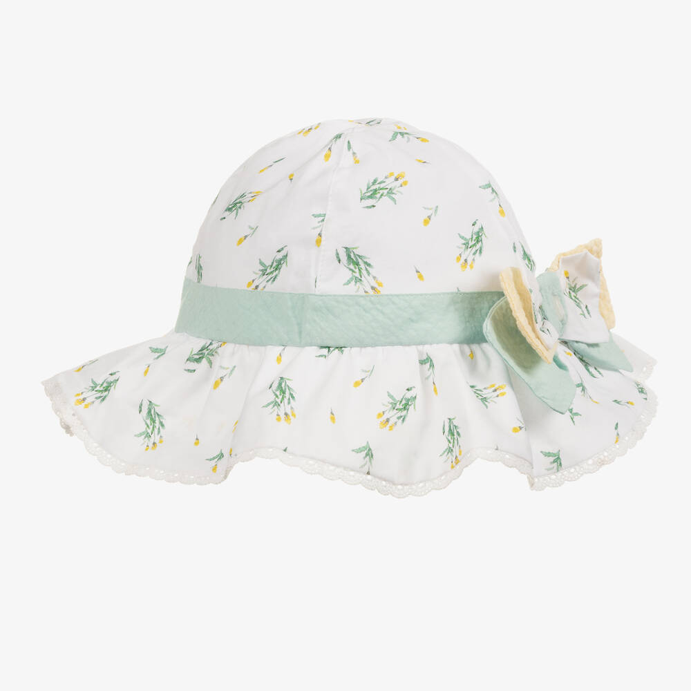 Patachou - Baby Girls White Floral Cotton Hat | Childrensalon