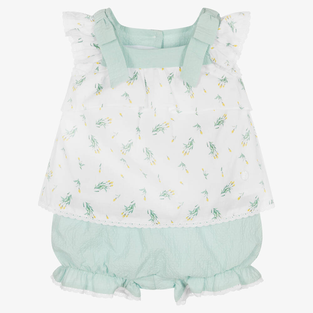 Patachou - Baby Girls White & Green Shorts Set | Childrensalon