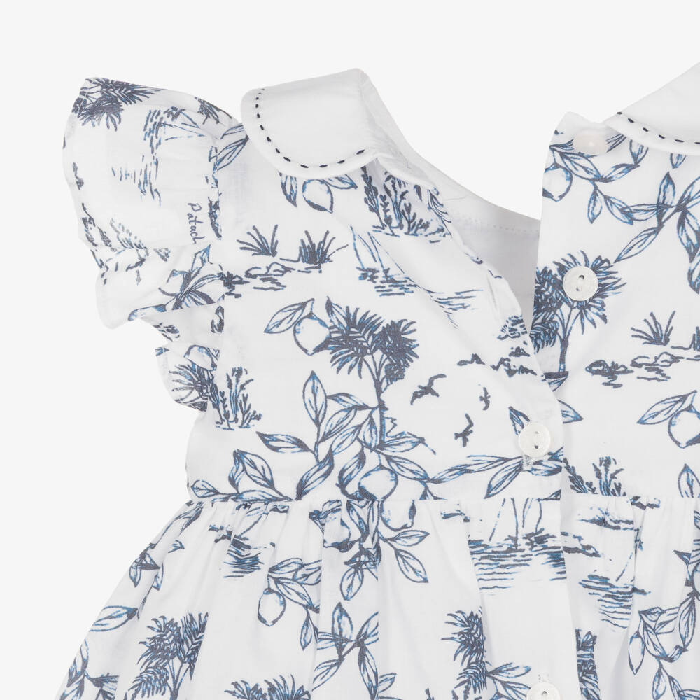 Patachou-Baby Girls White & Navy Blue Smocked Dress | Childrensalon Outlet